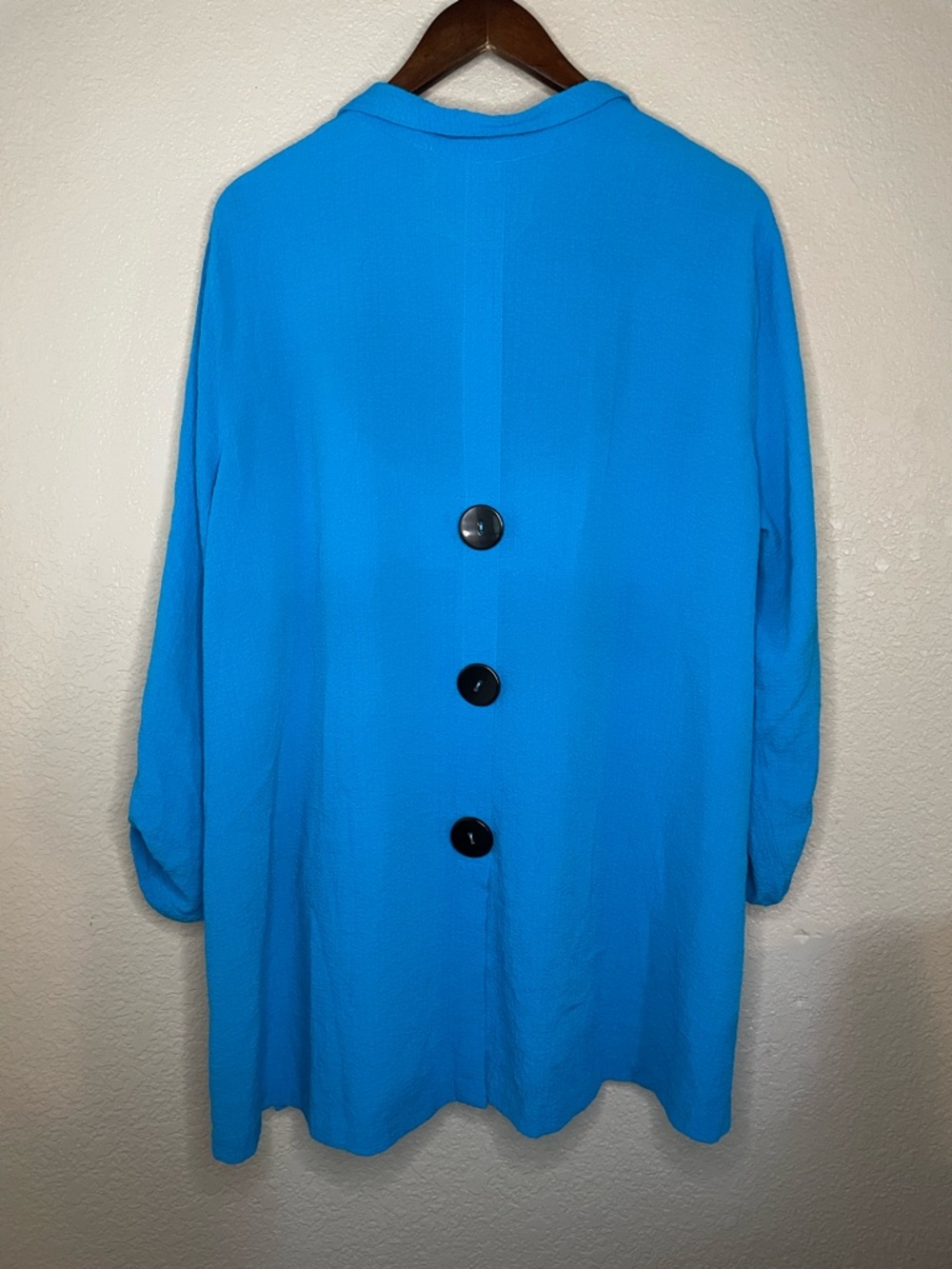 Ali Miles Womens XL Blue Crinkle Tunic Top Boho Artsy Lagenlook Buttons Pockets - Picture 6 of 8